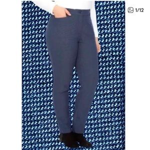NWT Up! Pull On Classic Slim Stretch Pant Navy Blue Micro Houndstooth Size 12